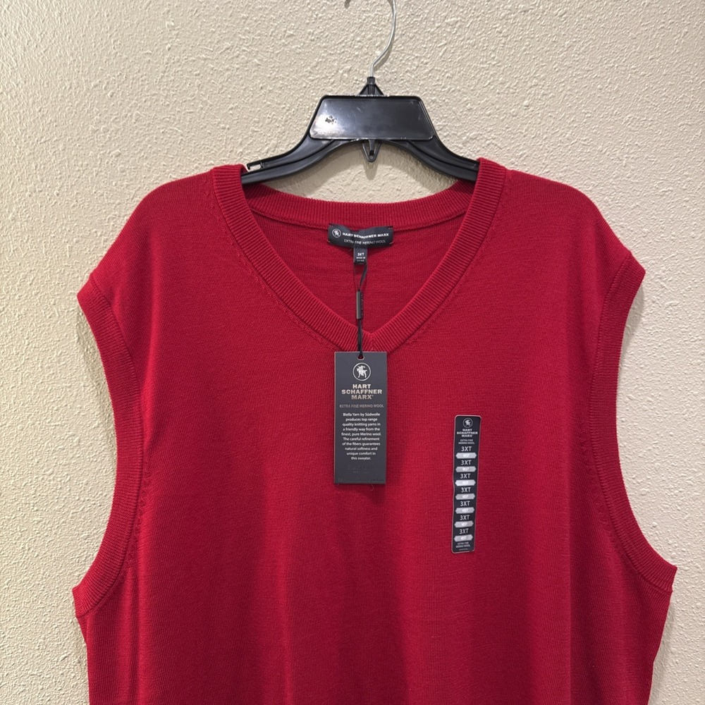 Hart Schaffner Marx Extra Fine Merino Wool Sweater Vest Mens Big & Tall 3XT Red - Picture 2 of 7